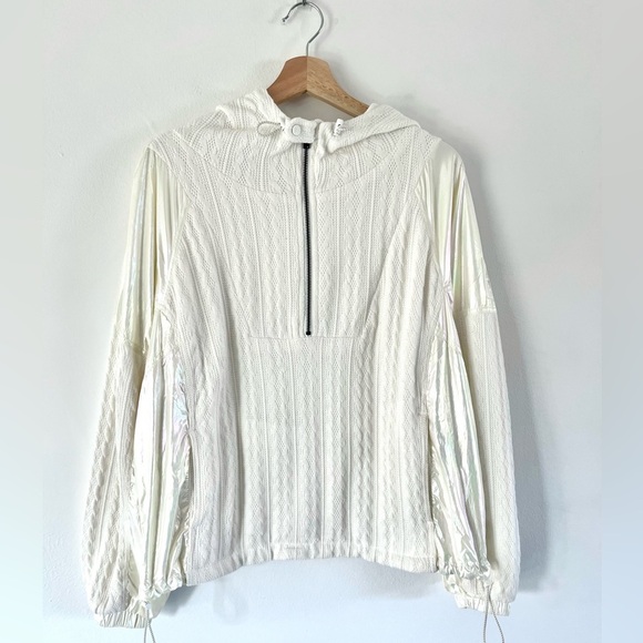 Free People‎ Movement Sweetest Pullover Cream Iridescent Hooded Half Zip Small